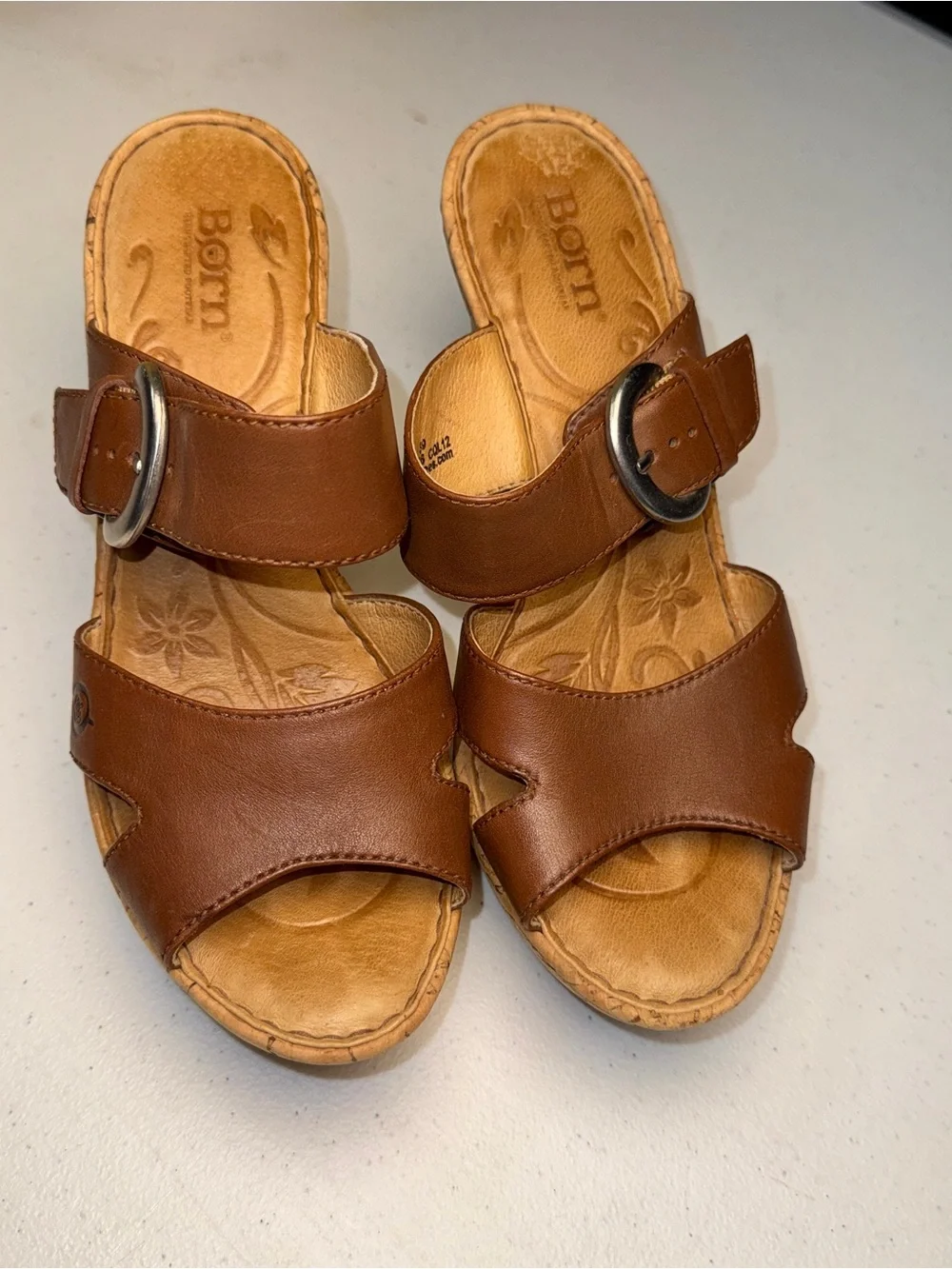 Born Carrabelle Cognac Brown Leather Wedge Sandals Size 8 / 39